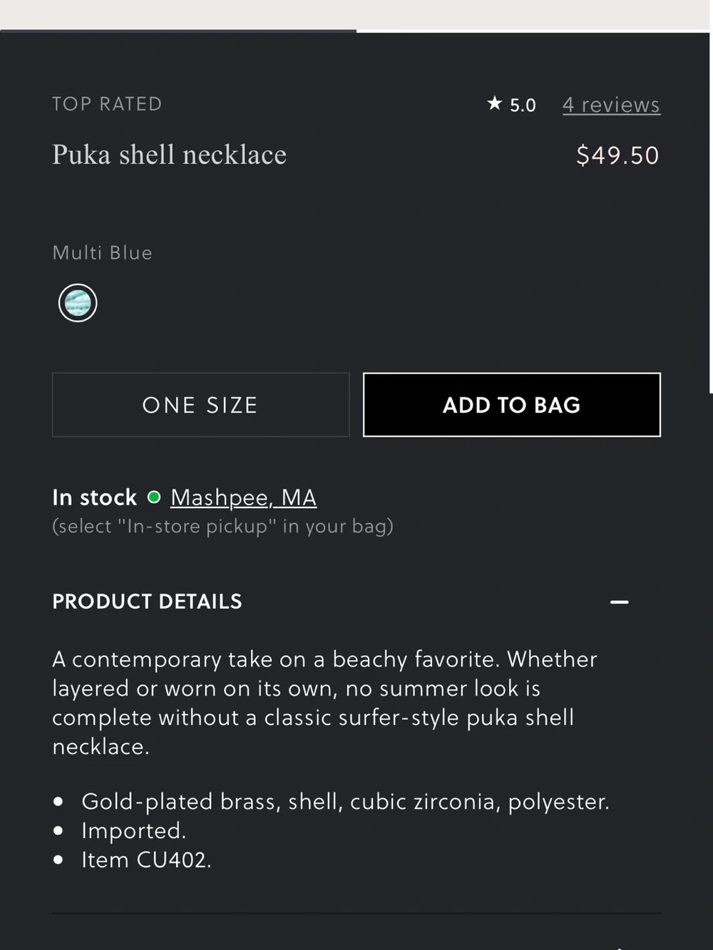 J. Crew pukka bead necklace